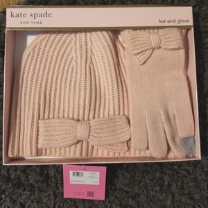 Kate Spade Half Bow Beanie And Glove Set English Rose Pink / NEW In Box